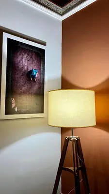a lamp and a picture on a wall with a picture at Très joli Appart à la palmeraie coup de cœur in Marrakech
