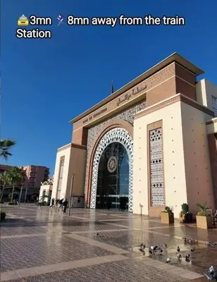 a building with a bunch of pigeons in front of it at Plein centre Marrakech, grand balcon filant in Marrakech
