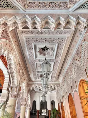 a room with a ceiling covered in white lace at Riad Azad & Spa in Marrakech