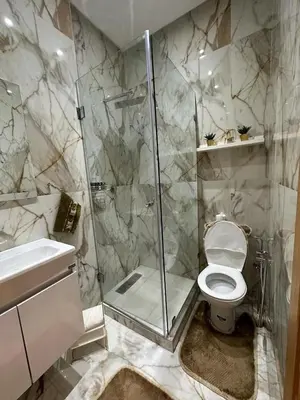 a bathroom with a shower and a toilet and a sink at Appartement propre au centre de Marrakech in Marrakech