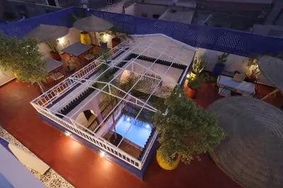 an overhead view of a house with a pool at Riad 22 - L'Etoile d'Orient in Marrakech