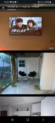 two pictures of a television screen with a movie at Prestigia Agate golf Piscine Marrakech in Marrakech