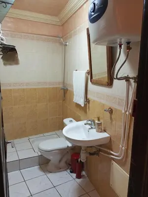 a bathroom with a toilet and a sink and a mirror at Riad Lahbiba in Marrakech