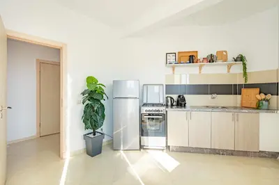 a kitchen with a refrigerator and a plant in it at Marrakech kamed home in Marrakech