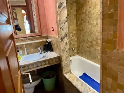a bathroom with a sink and a tub and a toilet at Les Fleurs du Bien - Marrakech in Marrakech