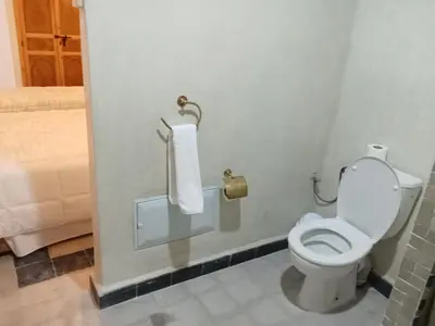 a bathroom with a toilet and a towel dispenser at Riad Orient Palace in Marrakech