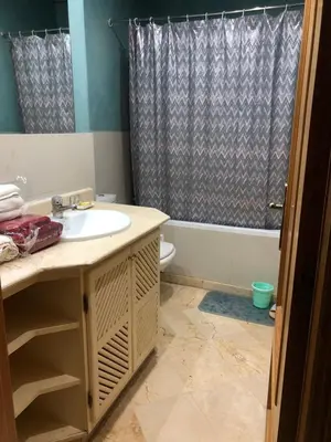 a bathroom with a sink and a toilet and a shower at MAJORELLE APPARTEMENT FAMILIAL in Marrakech