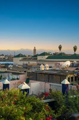 a view of a city with buildings and trees at Riad Bindoo & Spa in Marrakech
