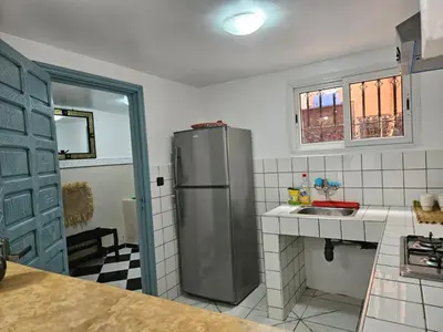 a kitchen with a refrigerator and a sink at Riad karya MEDINA in Marrakech