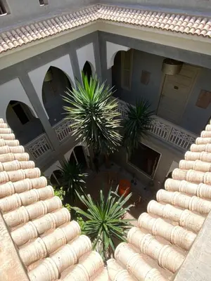 an overhead view of a house with palm trees at Riad Kismet Marrakech in Marrakech