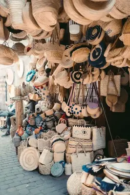 a store with hats and baskets and other items at Marrakech 2 Bedroom Family Apartment in Marrakech