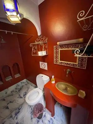 a bathroom with a toilet and a sink at Riad Lwalidin in Marrakech