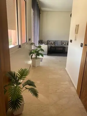 a hallway with two potted plants in a room at Cosy appartement au Centre de Marrakech in Marrakech