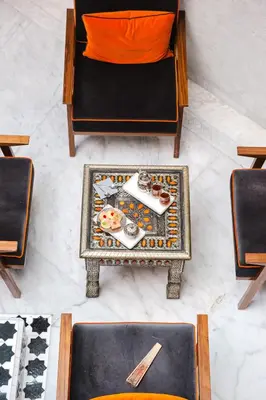 an overhead view of a table and chairs at Free People Riad and Spa in Marrakech