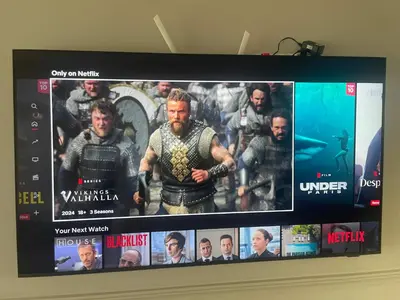 a television screen with a picture of thor on it at Appartement luxueux à Prestigia SAPHIR in Marrakech