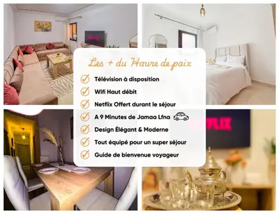 a collage of photos of a bedroom and a room at L'Havre de Paix - Proxi Centre - 2 Chambres in Marrakech
