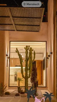 a cactus sitting in front of a store at Villa Chafti in Douar Khalifa Ben Mbarek