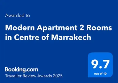 a blue sign with the words modern apartment rooms in centre of marrakech at Modern Apartment in Centre of Marrakech For Friends & Families in Marrakech