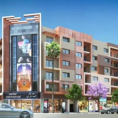 an architectural rendering of a building with a sign on it at Luxury Apartment With Swiming Pool in Hivernage Marrakech in Marrakech