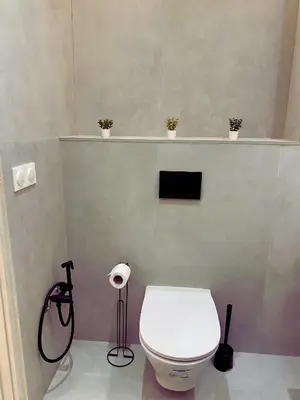 a bathroom with a toilet and a shelf with plants at Haut standing coeur Gueliz in Marrakech