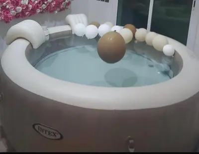 a toy bath tub with an egg on top of it at Petite villa cosy et agréable avec jacuzzi privé in Marrakech