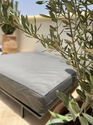 a mattress sitting next to a potted plant next to a bed at Riad Dardeco privé centre Medina Marrakech in Marrakech