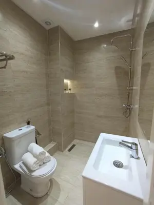 a bathroom with a toilet and a sink and a shower at Palace appart Marrakech - hivernage in Marrakech