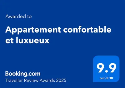 a blue sign with the words appointment comfortable et luxivirus at Appartement Rénové avec Style et Parking surveillé in Marrakech
