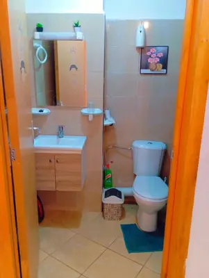 a small bathroom with a toilet and a sink at Appartement calme et spacieux in Marrakech