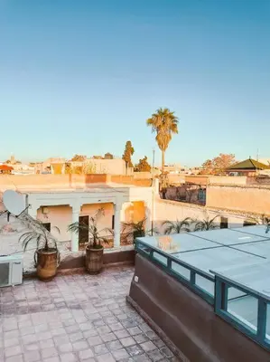 a building with potted plants on top of it at Riad Dar Cidi 100m2 in der Medina mit Terrasse in Marrakech