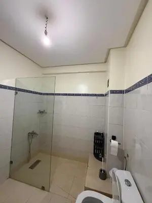 a bathroom with a shower and a toilet and a sink at La Paix Appart in Marrakech