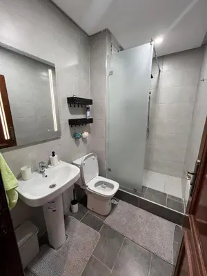 a bathroom with a toilet and a sink and a shower at Appartement familiale top one saada in Marrakech