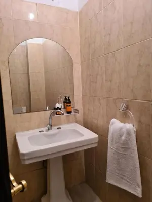 a bathroom with a sink and a mirror at Apart Hotel Larabi in Marrakech