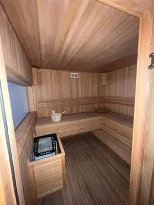 an inside view of a sauna in a wooden room at Appartement au cœur de Marrakech in Marrakech