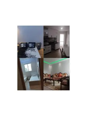 three pictures of a kitchen and a living room at Appartement au centre Marrakech in Marrakech