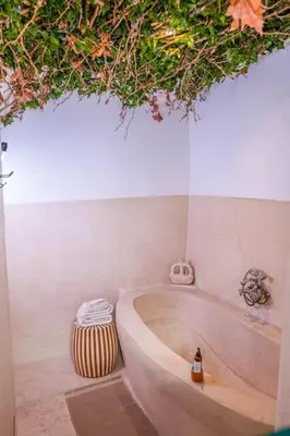 a bathroom with a bath tub with plants above it at Riad Orb Private Riad Breakfast Included in Marrakech