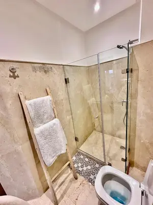 a bathroom with a shower and a toilet at Pearl Garden Appart 2 chambres Luxe Cosy Moderne in Marrakech