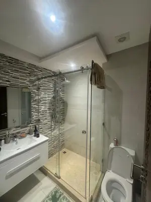 a bathroom with a shower and a toilet and a sink at Cosy-Appart in Marrakech