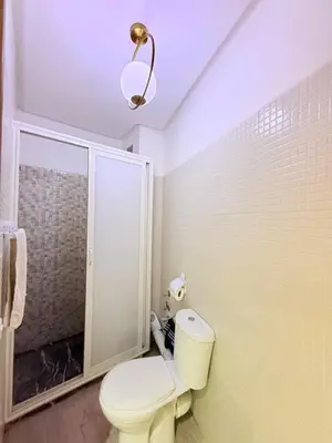 a white bathroom with a toilet and a shower at N7 Confort Cosy Près De Gueliz in Marrakech