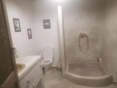 a bathroom with a shower and a toilet and a sink at Riad Raphia in Marrakech