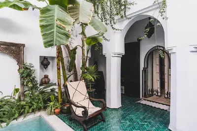 a house with a swimming pool and plants at Riad El Ayadi, Moorish villa in Marrakech