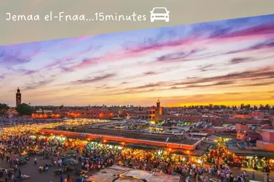a crowd of people at a market at sunset at New ! LE CHOUKECH - Proche GARE - WIFI Inclus - CLIM et BALCON- GUELIZ by LoubnaConciergerie in Marrakech