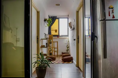 a room with a hallway with a plant in it at Cozy & Bright Apartment with a Panoramic View in Marrakech