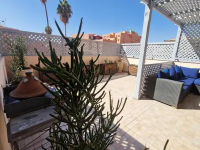 a potted plant sitting on a patio on a balcony at appartement hyper centre Gueliz in Marrakech