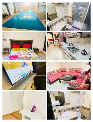 a collage of pictures of a room with a bed at Studio à guiliz in Marrakech