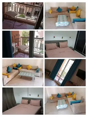 a collage of four pictures of a living room at Studio à guiliz in Marrakech
