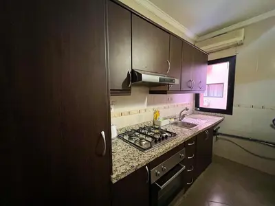 a small kitchen with a stove and a sink at Appartement idyllique au centre ville in Marrakech