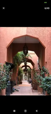 an entrance to a building with an arch with plants at Riad Benhamou 3 in Marrakech