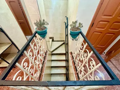 a staircase with two potted plants on it at Dar Safary in Marrakech