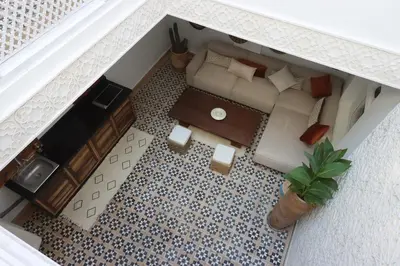 an overhead view of a living room in a doll house at Dar Bensuh 2ch privé in Marrakech